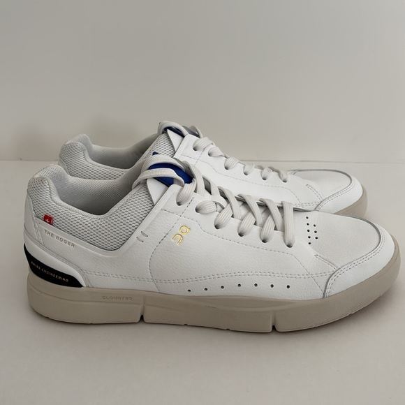 On Cloud White Blue The Roger Faux Leather Casual Sneaker Shoes Wome‎ Size 9 NEW - Picture 6 of 15